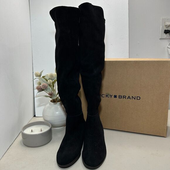 Lucky Brand Calypso Oiled Suede Tall Boots Over the Knee Black Women’s 5.5M NWB - Picture 4 of 9